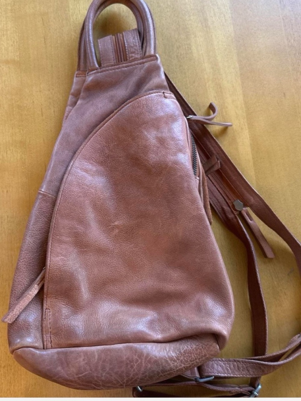 We The Free Chestnut Brown Leather Crossbody Sling Bag